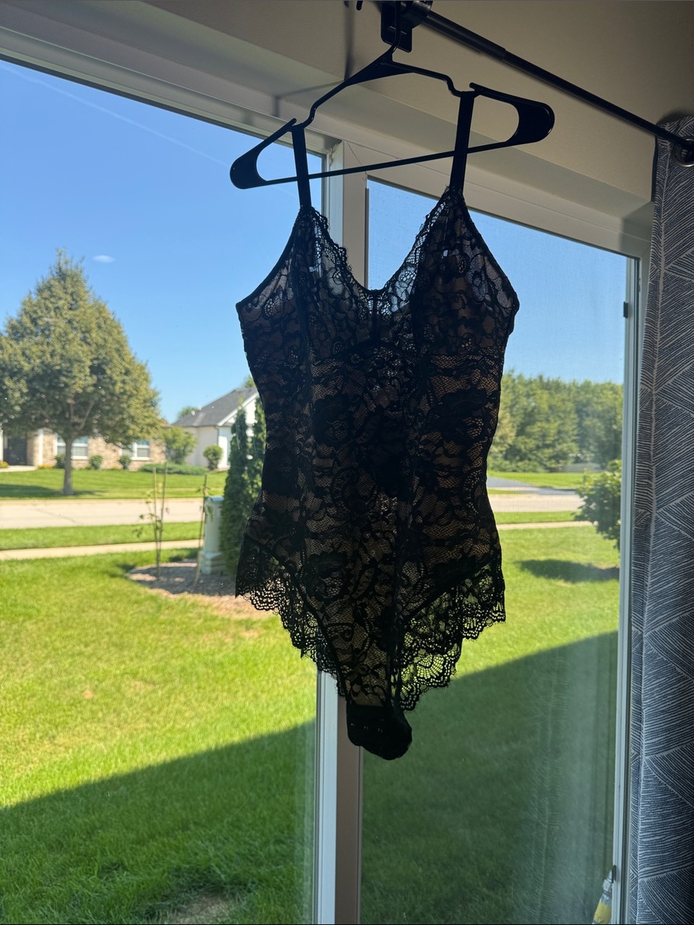 Black Lace Chemise Slip with Sheer Floral Design